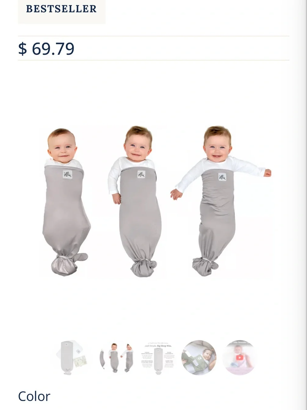 Ollie World Baby Swaddle Sack in Light Gray